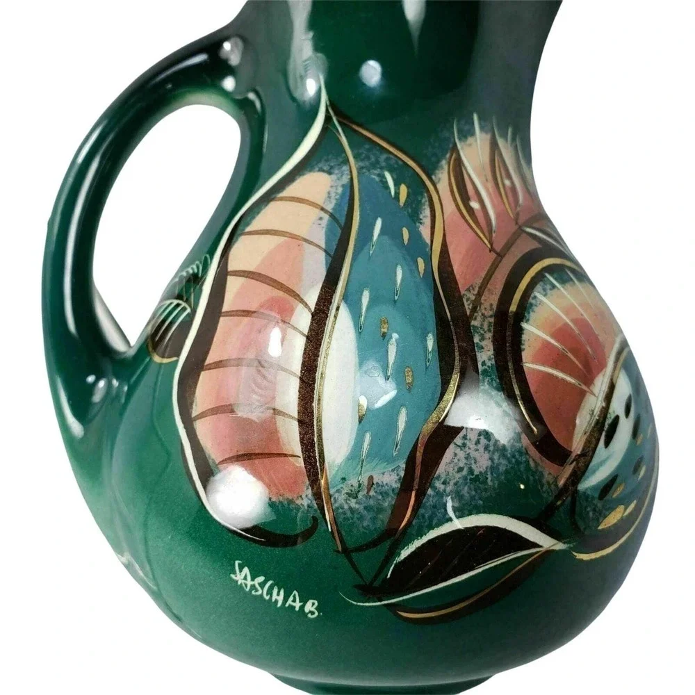 Sascha Brastoff Pitcher Handpainted Art Pottery Abstract Mid Century Modern USA